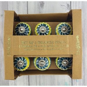 NIB Hand Painted Ceramic Drawer Knobs Pulls Made in India Set of 6